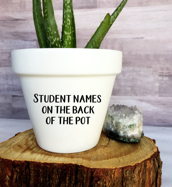 plant pots with names on Students Names on the Back of the Pot